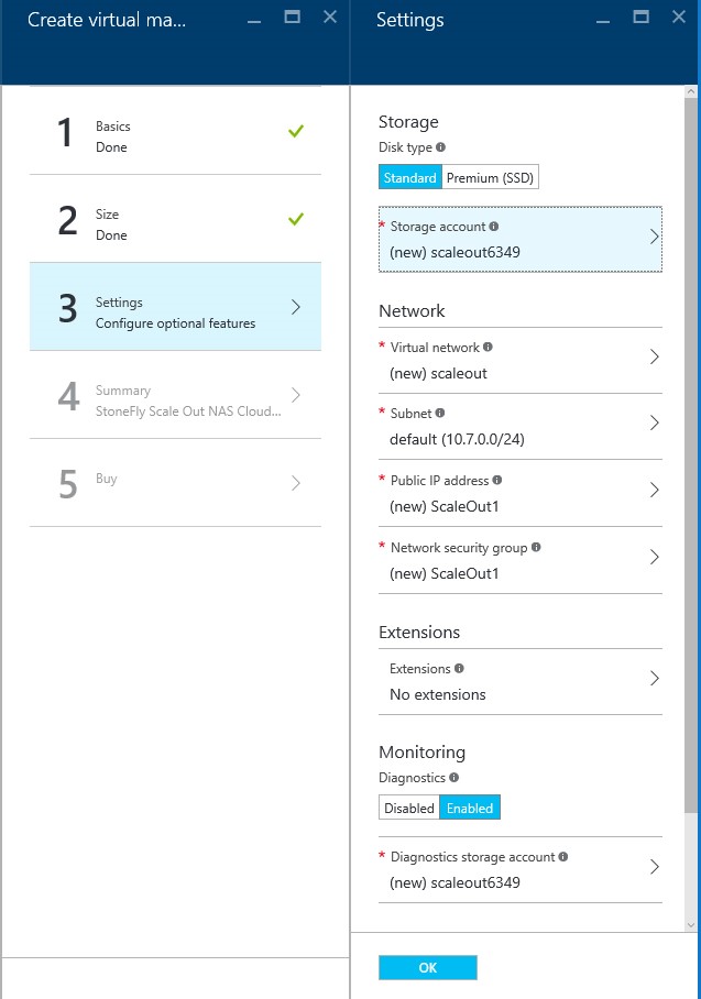 How to setup StoneFly Scale out NAS VMs in Microsoft Azure portal?