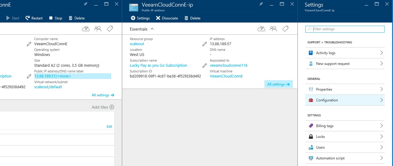 How to configure Veeam cloud connect for the Enterprise VM in Azure Portal?